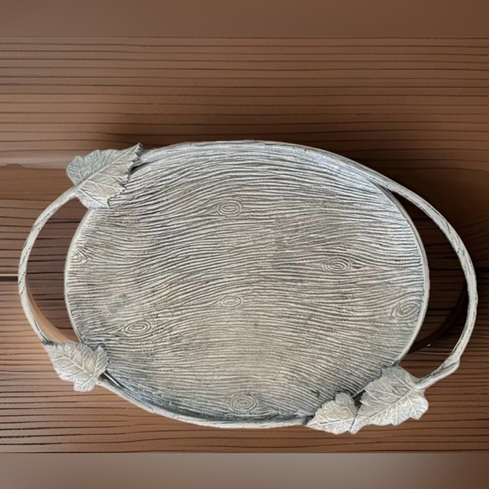 18" Martha Stewart Botanical Leaf On Metal Oval Tray